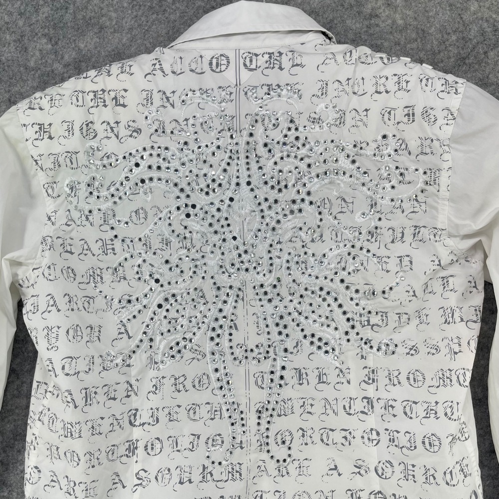 House of Lords‎ Shirt Mens Medium White Rhinestone Embroidery Gothic Y2K Buttons